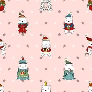 Seamless repeating pattern with cute bears Stock Illustration
