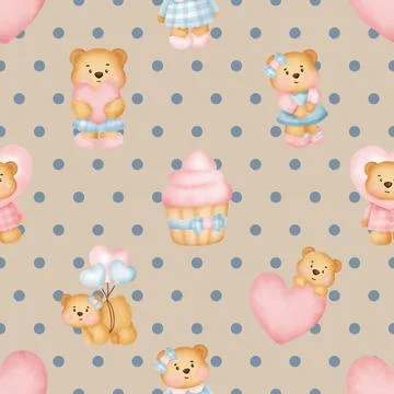 Seamless repeating pattern with cute bears Stock Illustration