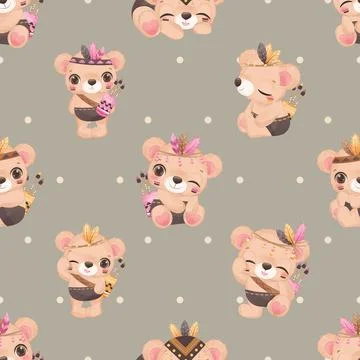 Seamless repeating pattern with cute bears Stock Illustration