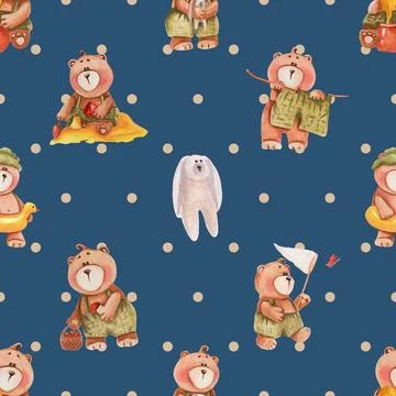 Seamless repeating pattern with cute bears Stock Illustration