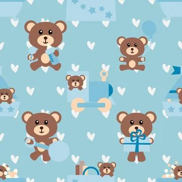 Seamless repeating pattern with cute bears Stock Illustration