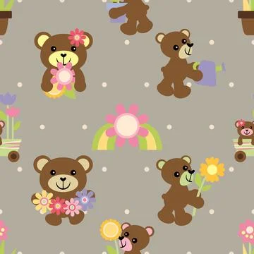 Seamless repeating pattern with cute bears Stock Illustration
