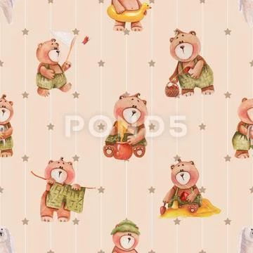 Seamless repeating pattern with cute bears イラスト素材