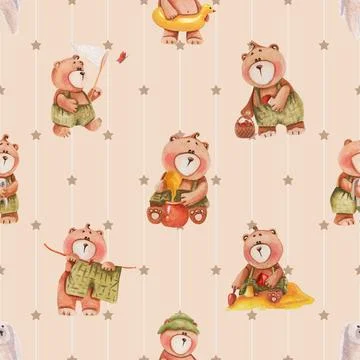 Seamless repeating pattern with cute bears Stock Illustration