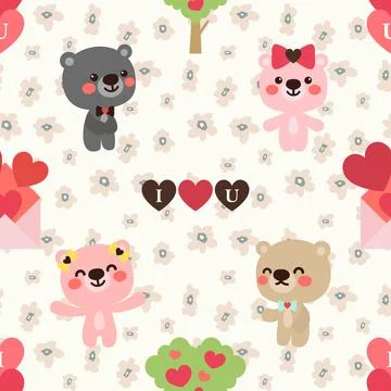 Seamless repeating pattern with cute bears Stock Illustration