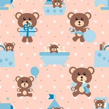 Seamless repeating pattern with cute bears Stock Illustration