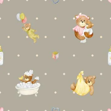 Seamless repeating pattern with cute bears Stock Illustration