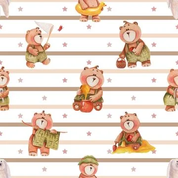 Seamless repeating pattern with cute bears 스톡 일러스트
