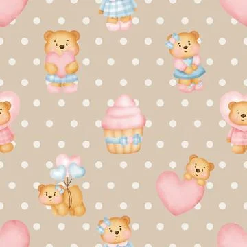Seamless repeating pattern with cute bears Stock Illustration