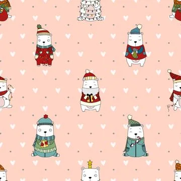 Seamless repeating pattern with cute bears Stock Illustration