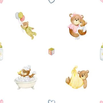 Seamless repeating pattern with cute bears Stock Illustration