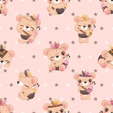 Seamless repeating pattern with cute bears Stock Illustration