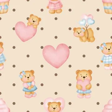 Seamless repeating pattern with cute bears Stock Illustration