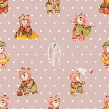 Seamless repeating pattern with cute bears Stock Illustration