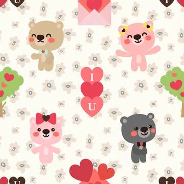 Seamless repeating pattern with cute bears Stock Illustration