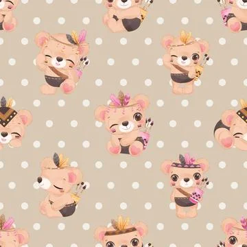 Seamless repeating pattern with cute bears Stock Illustration