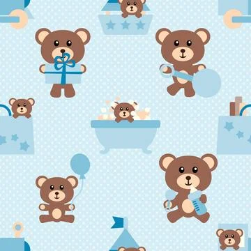 Seamless repeating pattern with cute bears Stock Illustration
