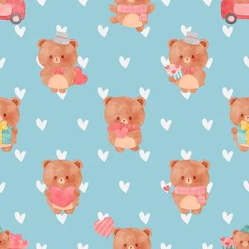 Seamless repeating pattern with cute bears Stock Illustration