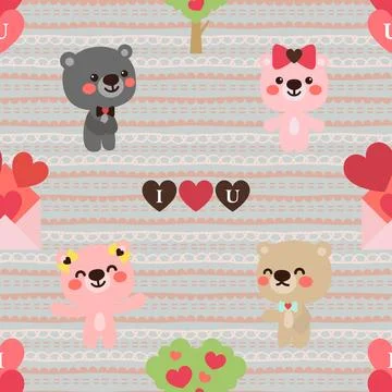 Seamless repeating pattern with cute bears Stock Illustration