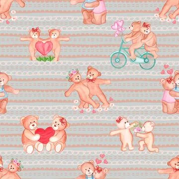 Seamless repeating pattern with cute bears Stock Illustration