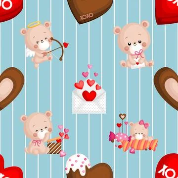 Seamless repeating pattern with cute bears Stock Illustration