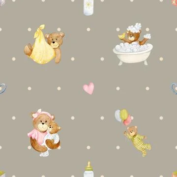 Seamless repeating pattern with cute bears Stock Illustration