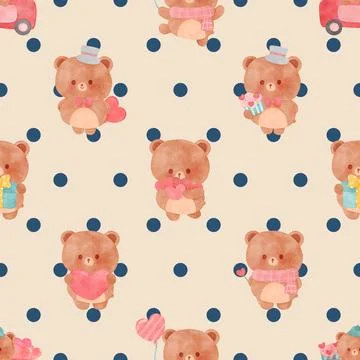 Seamless repeating pattern with cute bears Stock Illustration