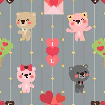 Seamless repeating pattern with cute bears Stock Illustration
