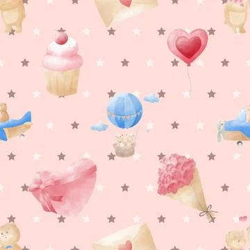 Seamless repeating pattern with cute bears Stock Illustration
