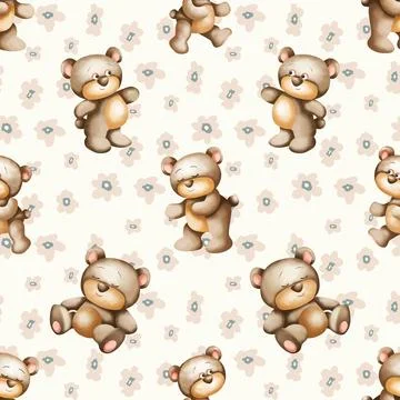 Seamless repeating pattern with cute bears Stock Illustration