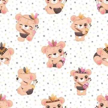 Seamless repeating pattern with cute bears Stock Illustration