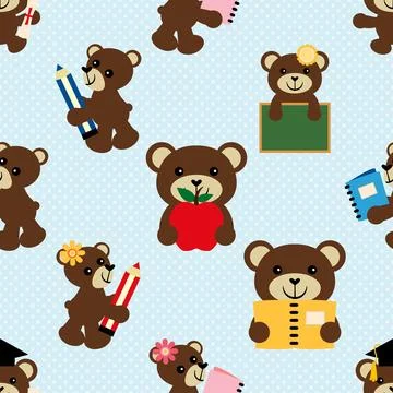 Seamless repeating pattern with cute bears Stock Illustration