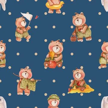 Seamless repeating pattern with cute bears Stock Illustration