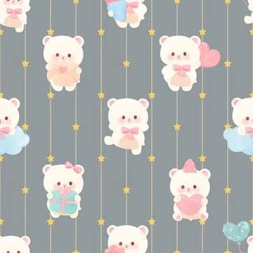 Seamless repeating pattern with cute bears Stock Illustration