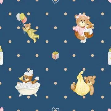 Seamless repeating pattern with cute bears Stock Illustration