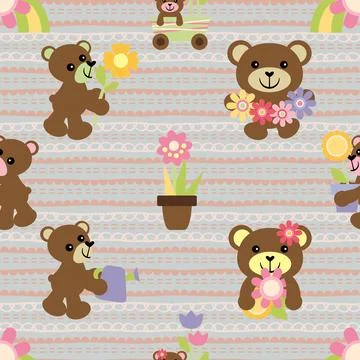 Seamless repeating pattern with cute bears Stock Illustration