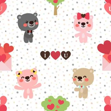 Seamless repeating pattern with cute bears Stock Illustration