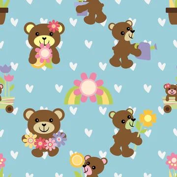 Seamless repeating pattern with cute bears Stock Illustration