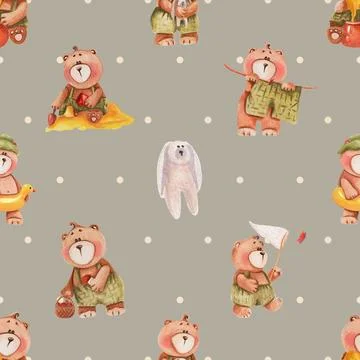 Seamless repeating pattern with cute bears Stock Illustration