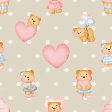 Seamless repeating pattern with cute bears Stock Illustration