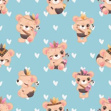 Seamless repeating pattern with cute bears Stock Illustration