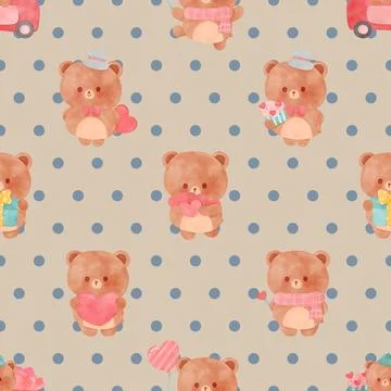 Seamless repeating pattern with cute bears Stock Illustration