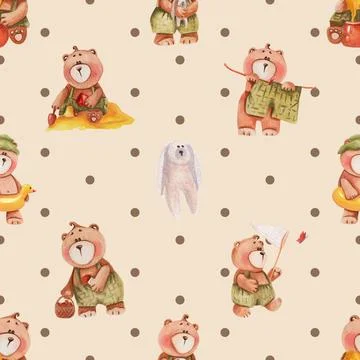 Seamless repeating pattern with cute bears Illustrazione stock