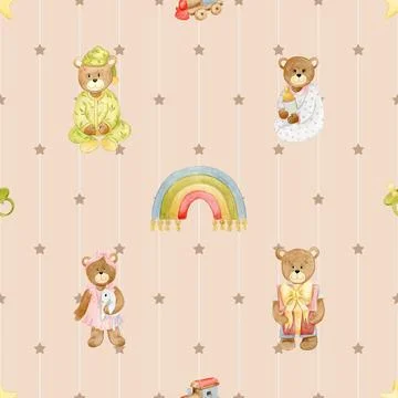 Seamless repeating pattern with cute bears Stock Illustration