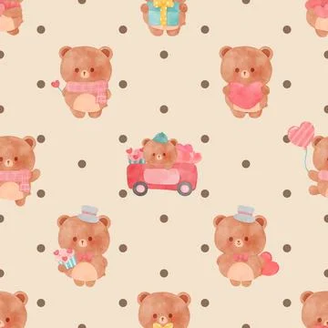 Seamless repeating pattern with cute bears Stock Illustration