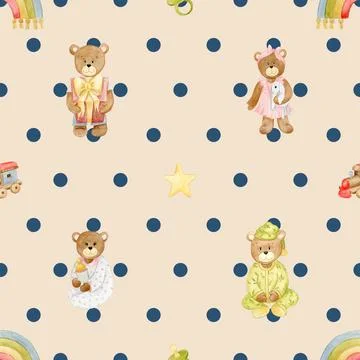 Seamless repeating pattern with cute bears Stock Illustration