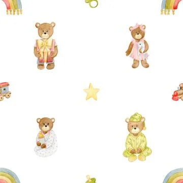 Seamless repeating pattern with cute bears Stock Illustration