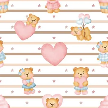 Seamless repeating pattern with cute bears Stock Illustration