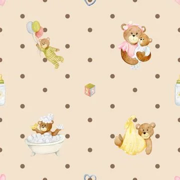 Seamless repeating pattern with cute bears Stock Illustration