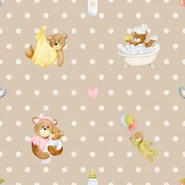 Seamless repeating pattern with cute bears Illustrazione stock